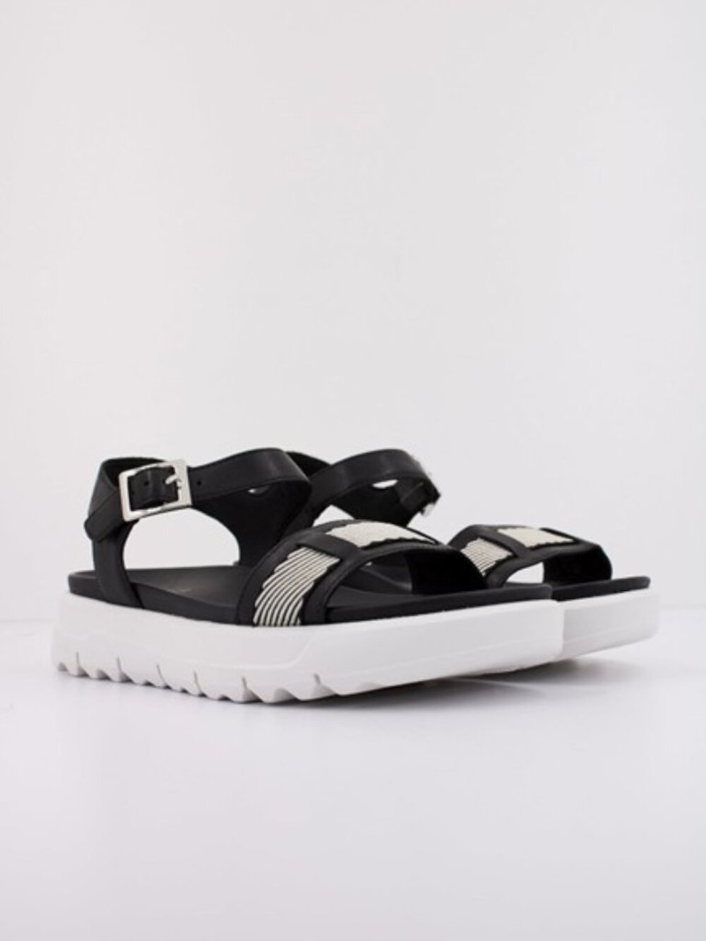 Geox Respira Xand 2.1S Platform Sandals Leather Black & White Size 7 EU 37 NEW